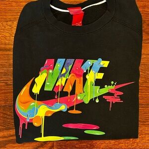Nike Black Crew Sweatshirt with Rainbow Drip Logo